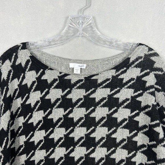 J. Jill Top Size Medium Petite Gray Houndstooth Long Sleeve Sweater Tunic - Picture 3 of 11